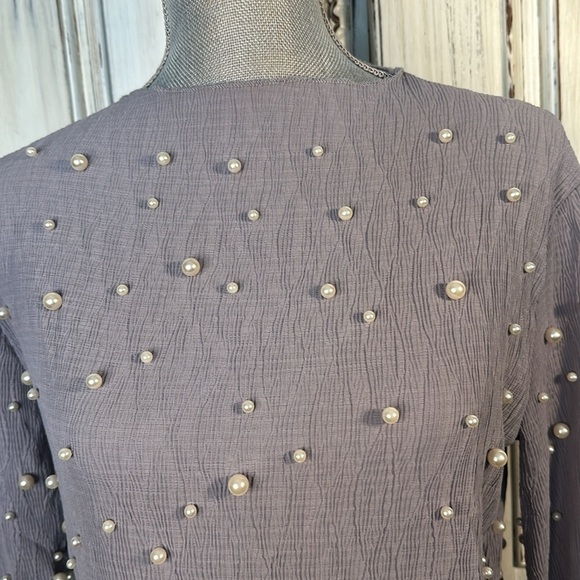 La Cienega’ Pearls Embellished Long Sleeve Pop Over Occassion Top Size M NWT - Picture 4 of 11